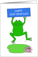 Happy Leap Year Day Cartoon Frog with a Banner on a Lily Pad card