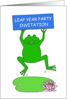 Leap Year Party Invitation Cartoon Jumping Frog with Banner card