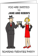 Roaring Twenties Party Invitation Cartoon Flapper & Gangster Couple card