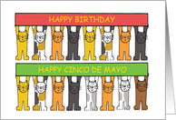Birthday on Cinco de Mayo Cartoon Cats Holding Up Banners card