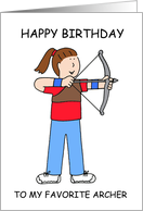 Happy Birthday Archer Cartoon Young Girl with Bow and Arrow card