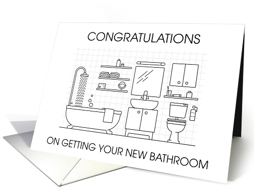 Congratulations New Bathroom Black and White Simple Illustration card