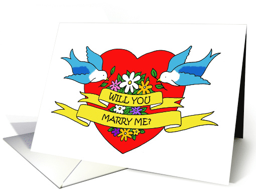 Will You Marry Me Proposal Cartoon Tattoo with Heart and... (1598902)
