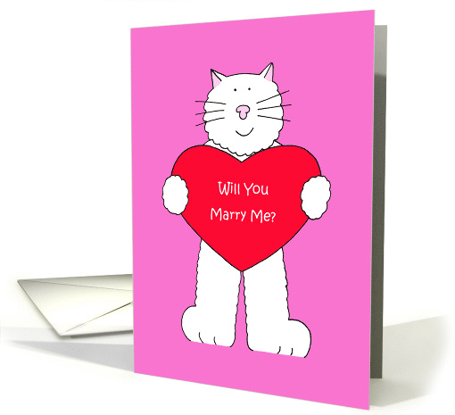 Will You Marry Me Proposal Cute Cartoon Cat with Giant Heart card