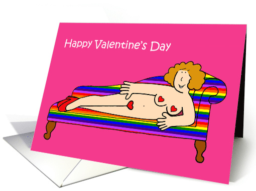 Lesbian Valentine Funny Cartoon Lady Wearing Hearts on... (1599370)