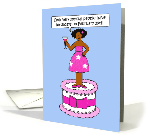 February 29th Birthday African American Lady on a Giant Cake card