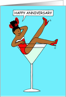 Happy Anniversary Cartoon African American Lady in Burlesque Glass card