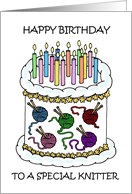 Happy Birthday to Knitter Cake Decorated with Wool and Needles card