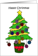 Happy Christmas for Knitter Tree Decorated with Balls of Wool Baubles card