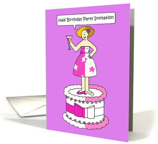 Half Birthday Party Invitation Cartoon Lady Standing on a... (1603604)