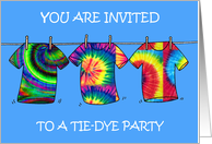 Tie Dye-Party Invitation Psychedelic T -shirts on a Washing Line card