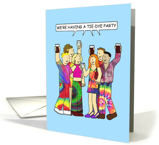 Tie-Dye Party Invitation, Cartoon People Wearing Tie-Dye Clothes. card