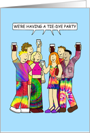 Tie-Dye Party Invitation, Cartoon People Wearing Tie-Dye Clothes. card