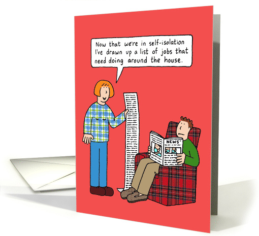 Coronavirus Self-isolation Cartoon Couple Chores Humor card (1606280)