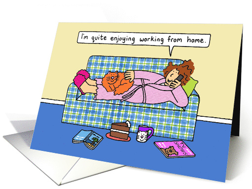 Coronavirus Self-isolation Working from Home Cartoon Humor card