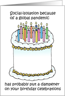 Coronavirus Self-isolation Birthday Cartoon Cake and Candles Humor card