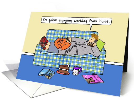 Coronavirus Self-isolation Working from Home Cartoon for Him card