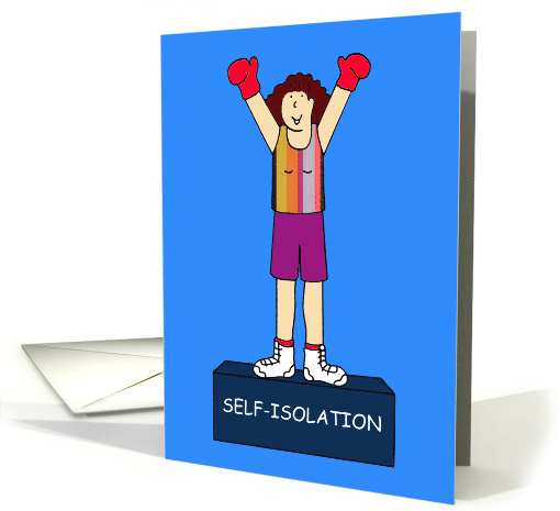 Covid Self-isolation Cartoon Female Boxer in Victory. card (1606778)