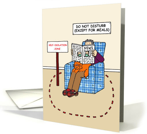 Coronavirus Self-isolation Zone Cartoon Man Waiting for His Meals card