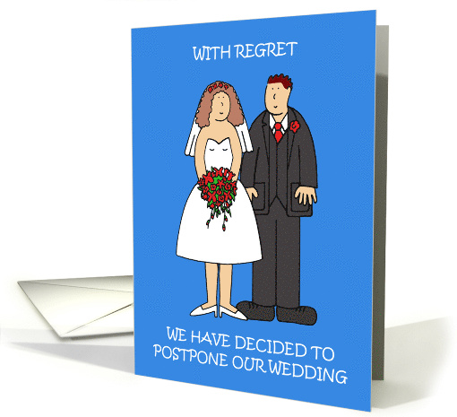 Coronavirus Wedding Postponement Announcement, Cartoon Couple. card