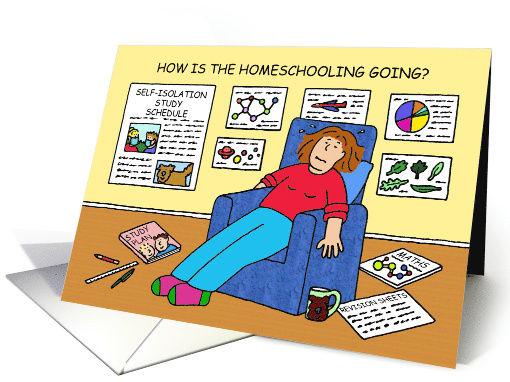 Coronavirus Self-isolating Homeschooling Cartoon Lady card (1608140)