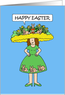 Coronavirus Happy Easter Cartoon Lady in Elaborate Hat and Dress card