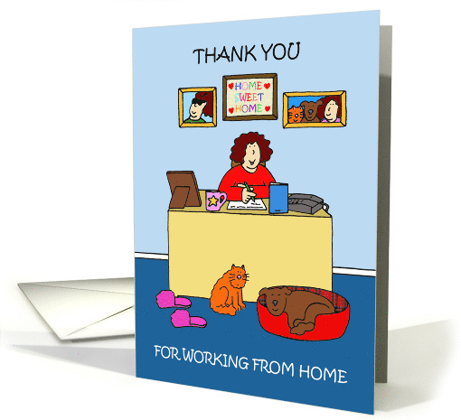 Coronavirus Thank you for Working from Home Cartoon Lady card
