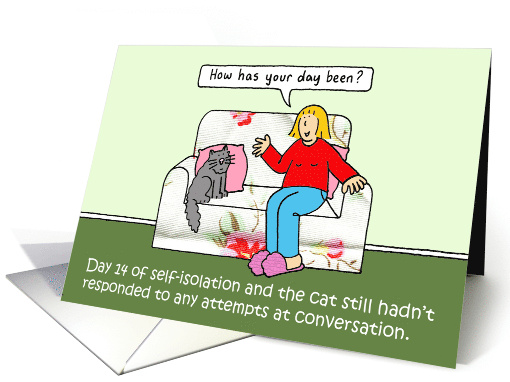 Coronavirus Self-isolating Cartoon Talking to the Cat Humor card