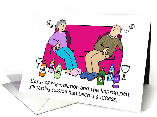 Coronavirus Self-isolation Gin Tasting Cartoon Couple Humor card