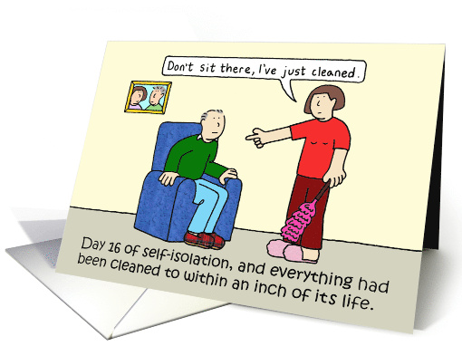 Coronavirus Self-Isolating Cleaning and Housework Cartoon Couple card