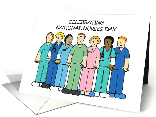 Coronavirus National Nurses Day Cartoon Group in Scrubs card (1610342)