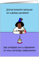 Coronavirus Self-isolation Birthday Cartoon for African American Lady card