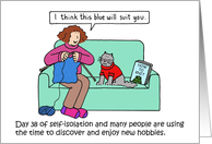 Covid 19 Self-isolation New Hobby Knitting with the Cat Cartoon card