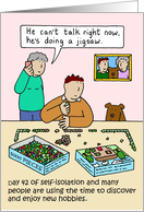 Coronavirus Self-isolation Humor Couple Doing a Jigsaw Cartoon card