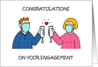 Covid 19 Engagement Congratulations Cartoon Couple in Face masks card