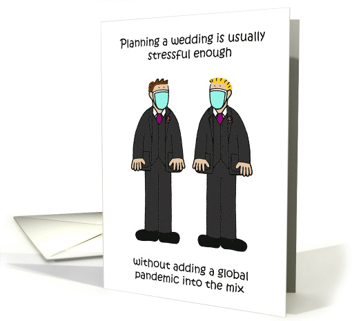 Coronavirus Wedding Planning Postponement Stress Cartoon Gay Men card