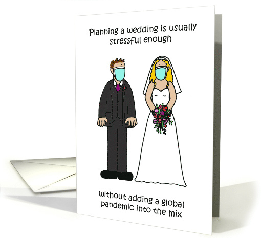 Coronavirus Wedding Planning Stress Cartoon Bride and Groom card