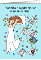 Covid 19 Wedding Planning Stress Cartoon Bride Running in Confetti card