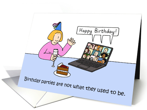 Coronavirus Self-isolating Virtual Birthday Party Cartoon Humor card