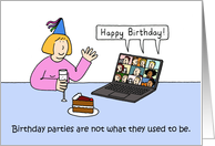 Coronavirus Self-isolating Virtual Birthday Party Cartoon Humor card