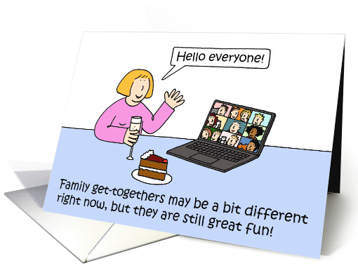 Coronavirus Family Virtual Get togethers on the Computer Cartoon card