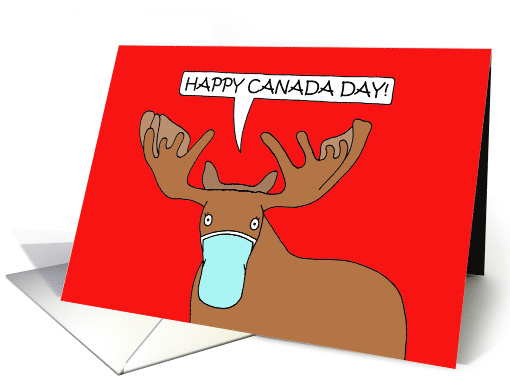 Coronavirus Moose Wearing a Facemask Happy Canada Day Cartoon card