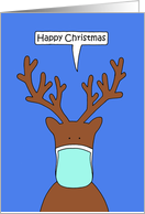 Christmas Covid 19 Reindeer in a Facemask Cartoon Humor card