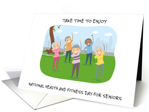 National Health and Fitness Day for Seniors May Cartoon Group card