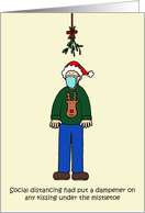 Coronavirus Christmas Social Distancing Under the Mistletoe Cartoon. card