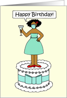 Covid 19 Happy Birthday African American Lady Standing on a Cake card