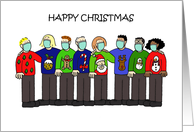 Coronavirus Happy Christmas Cartoon Group in Xmas Sweaters card