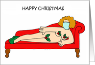 Coronavirus Happy Christmas Funny Cartoon Lady in a Face Mask card
