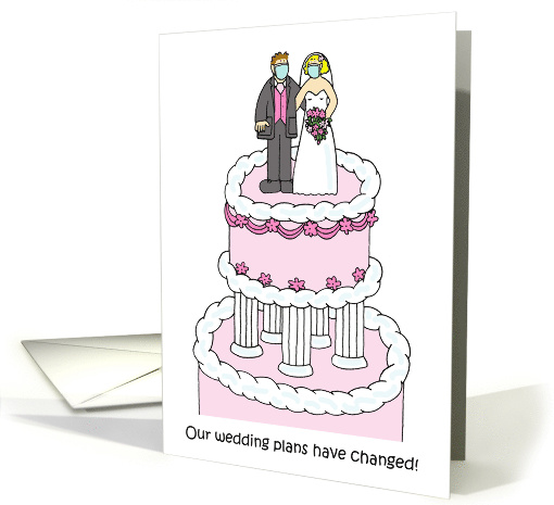 Coronavirus Change of Wedding Plans Cartoon Couple on a Cake card
