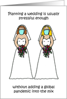 Covid 19 Lesbian Wedding Stress Cartoon Brides in Face Masks card